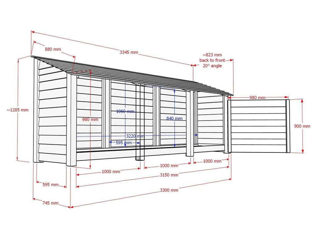 Wooden Premium Tongue/Groove Log Store W-335cm, H-126cm or 180cm, D-88cm - SGP Garden Ltd