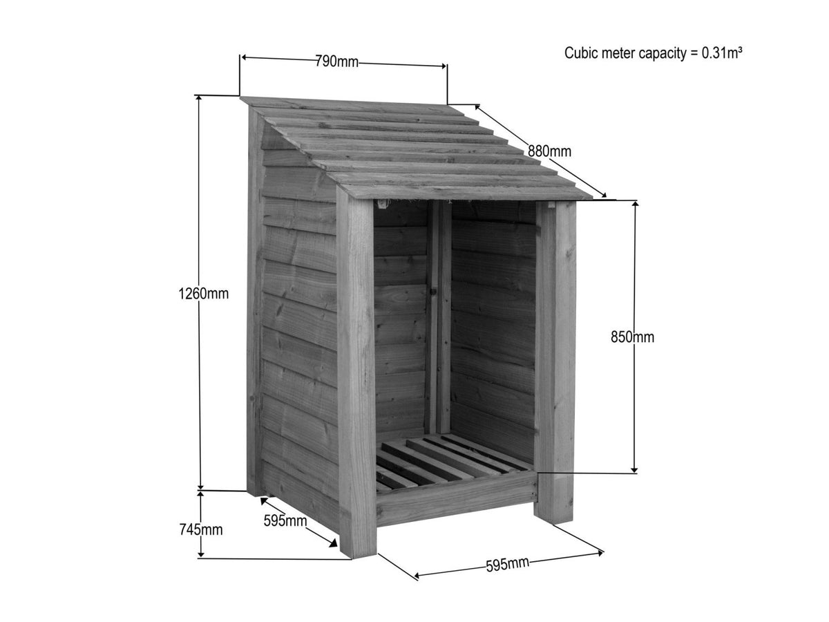 Wooden Premium Tongue/Groove Log Store (W-79cm, H-126cm or H-180cm, D-88cm) - SGP Garden Ltd