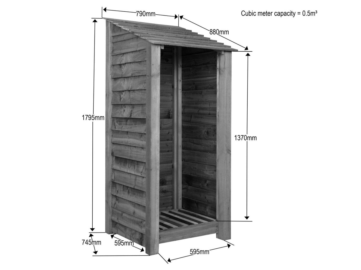 Wooden Premium Tongue/Groove Log Store (W-79cm, H-126cm or H-180cm, D-88cm) - SGP Garden Ltd