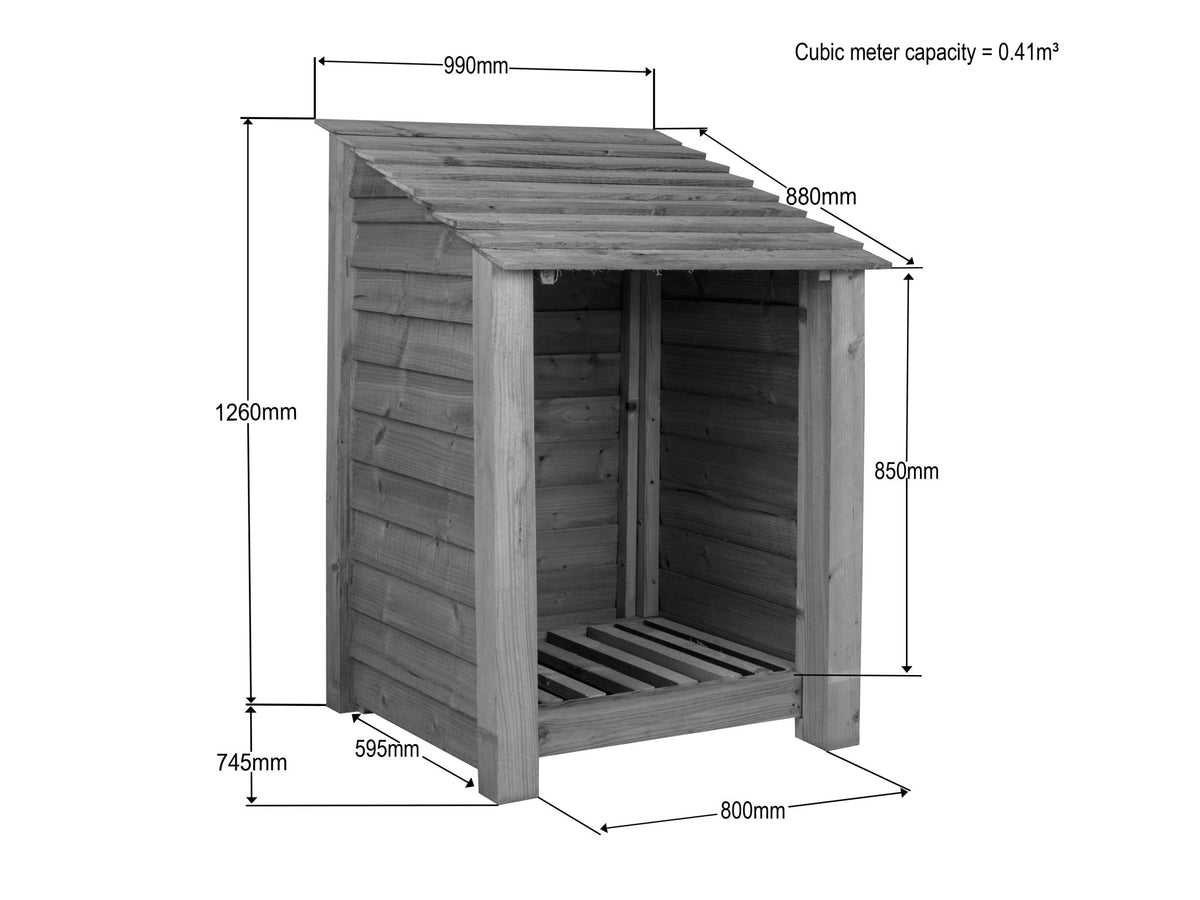 Wooden Premium Tongue/Groove Log Store (W-99cm, H-126cm or H-180cm, D-88cm) - SGP Garden Ltd
