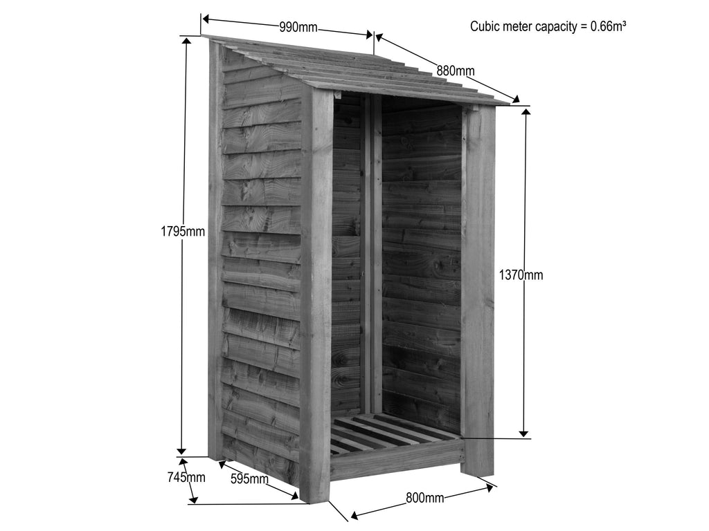 Wooden Premium Tongue/Groove Log Store (W-99cm, H-126cm or H-180cm, D-88cm) - SGP Garden Ltd