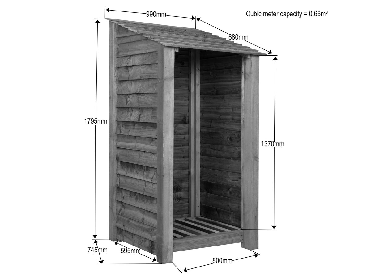 Wooden Premium Tongue/Groove Log Store (W-99cm, H-126cm or H-180cm, D-88cm) - SGP Garden Ltd