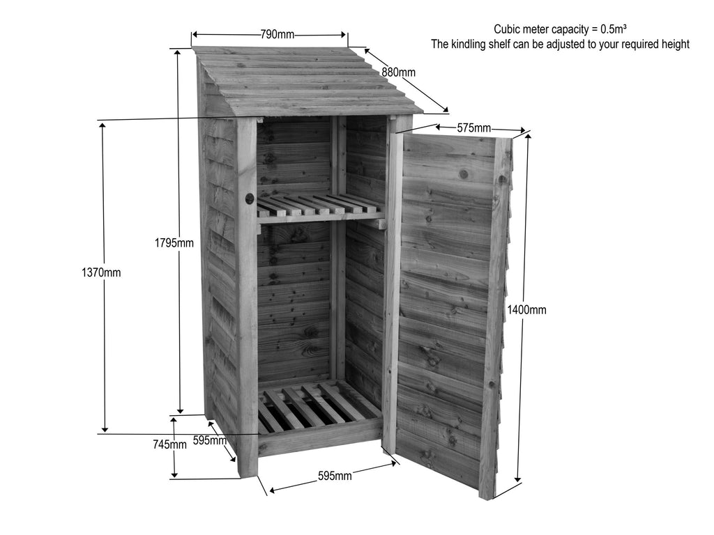 Wooden Premium Tongue/Groove Log Store with Door and Shelf (W-79cm, H-126cm or H-180cm, D-88cm) - SGP Garden Ltd