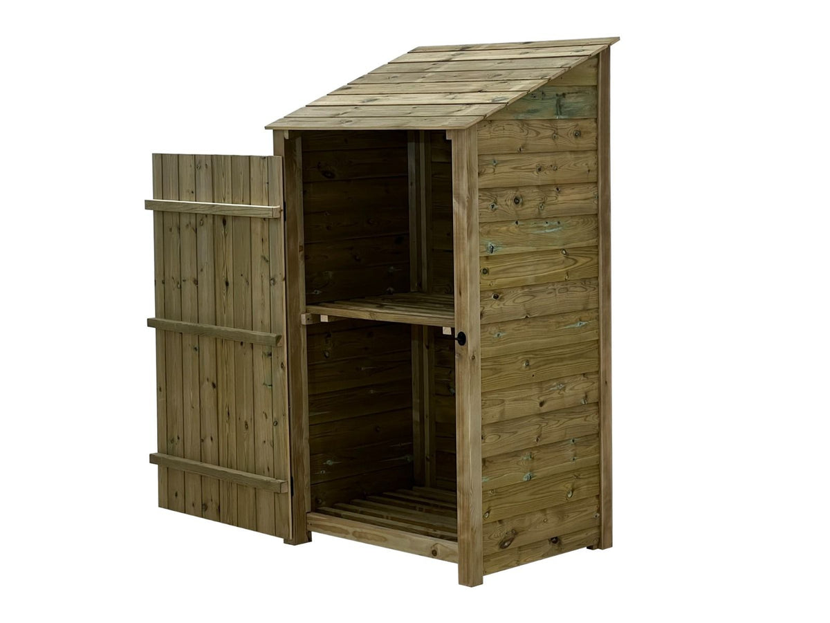 Wooden Premium Tongue/Groove Log Store with Door and Shelf (W-99cm, H-126cm or H-180cm, D-88cm) - SGP Garden Ltd