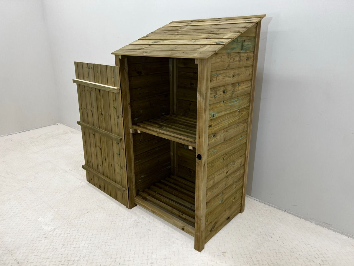 Wooden Premium Tongue/Groove Log Store with Door and Shelf (W-99cm, H-126cm or H-180cm, D-88cm) - SGP Garden Ltd