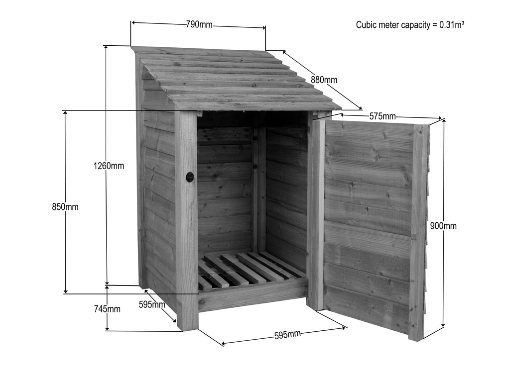 Wooden Premium Tongue/Groove Log Store with Door (W-79cm,H-126cm or H-180cm, D-88cm) - SGP Garden Ltd