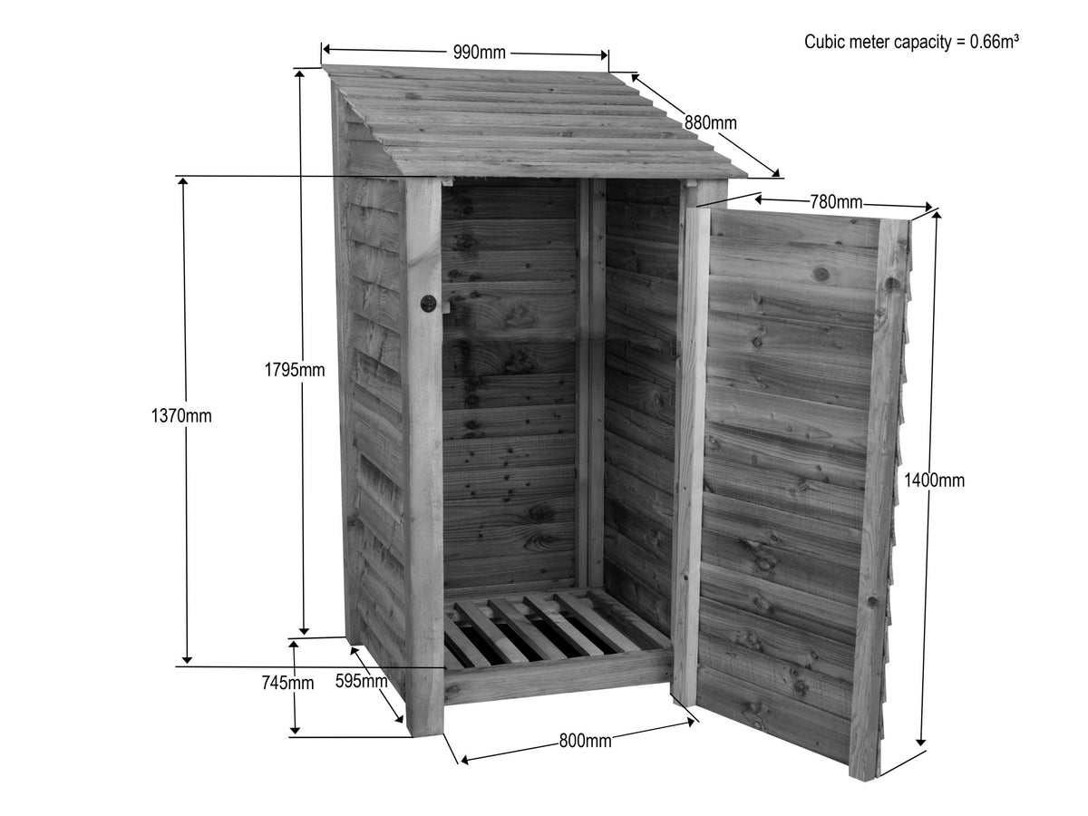 Wooden Premium Tongue/Groove Log Store with Door (W-99cm, H-126cm or H-180cm, D-88cm) - SGP Garden Ltd