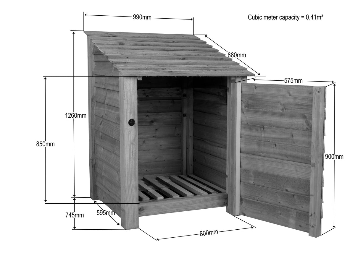 Wooden Premium Tongue/Groove Log Store with Door (W-99cm, H-126cm or H-180cm, D-88cm) - SGP Garden Ltd