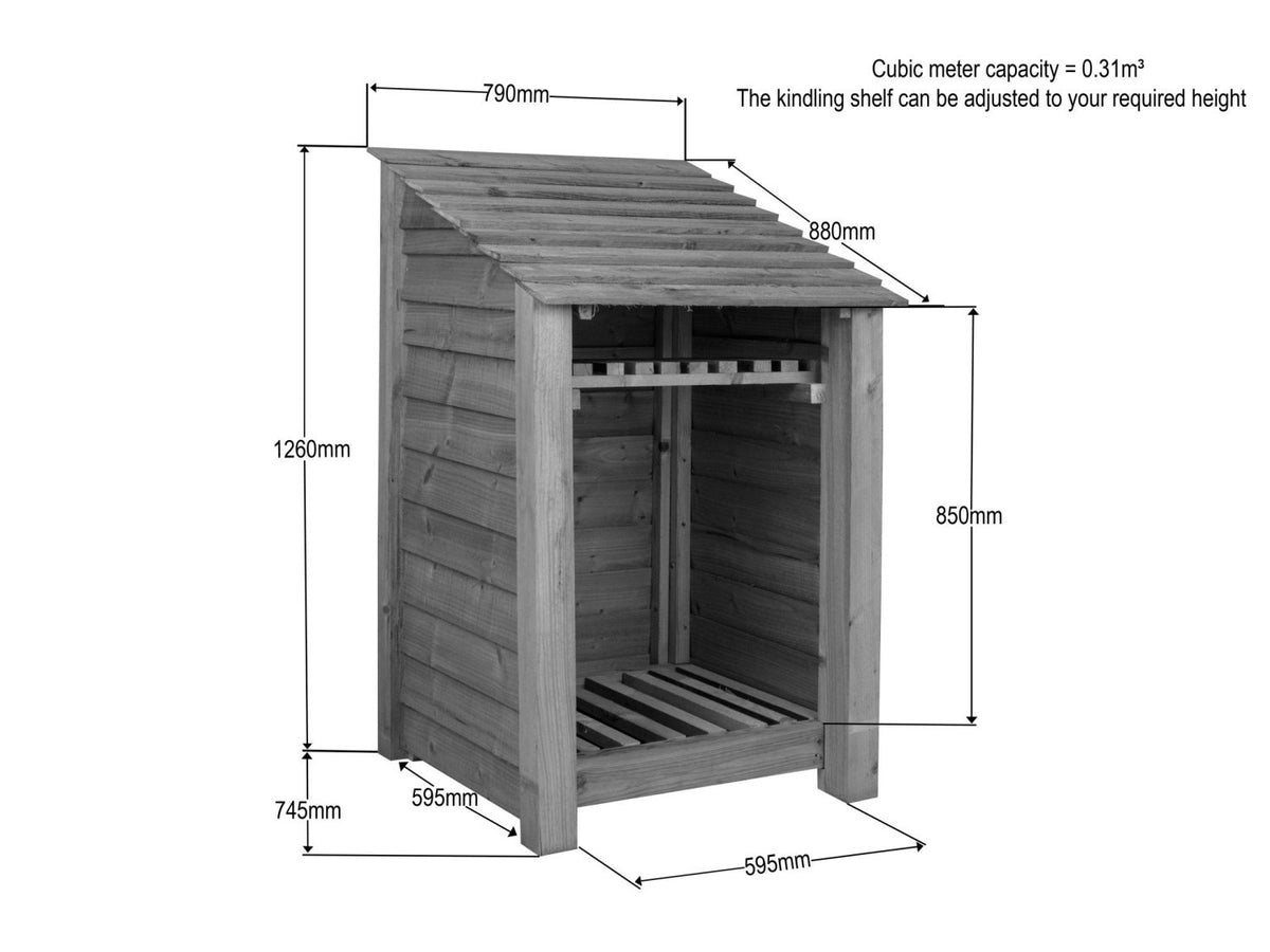 Wooden Premium Tongue/Groove Log Store with Shelf (W-79cm, H-126cm or H-180cm, D-88cm) - SGP Garden Ltd