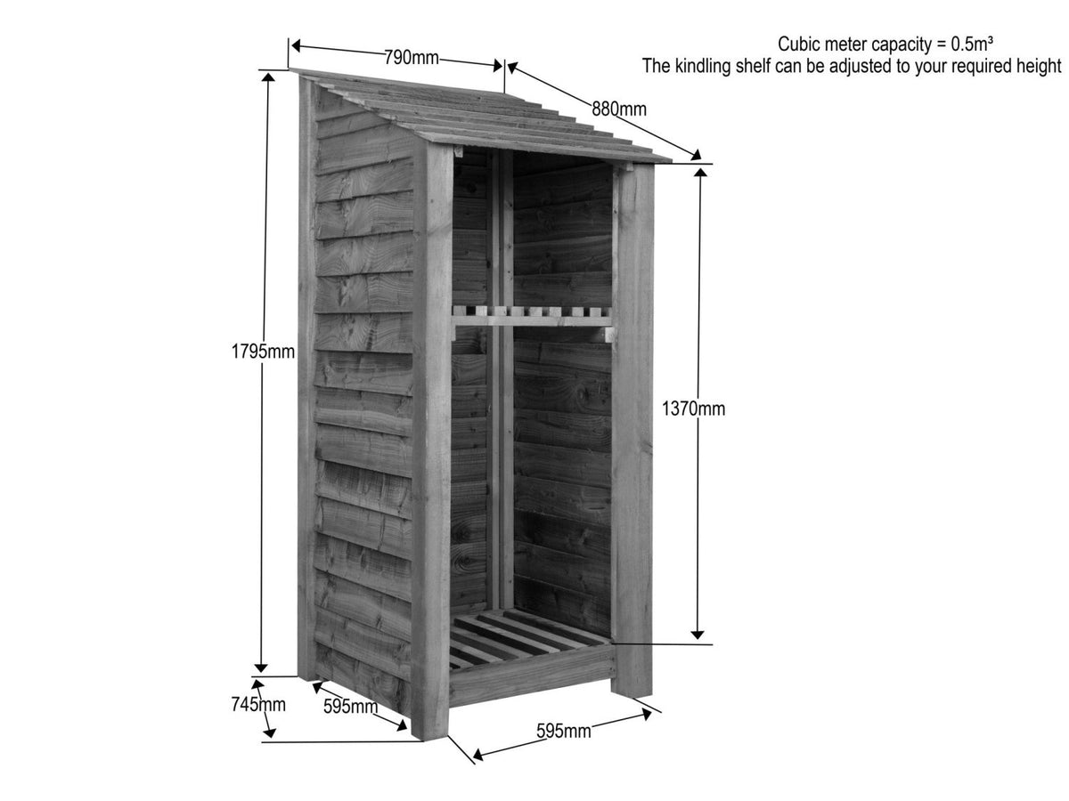 Wooden Premium Tongue/Groove Log Store with Shelf (W-79cm, H-126cm or H-180cm, D-88cm) - SGP Garden Ltd