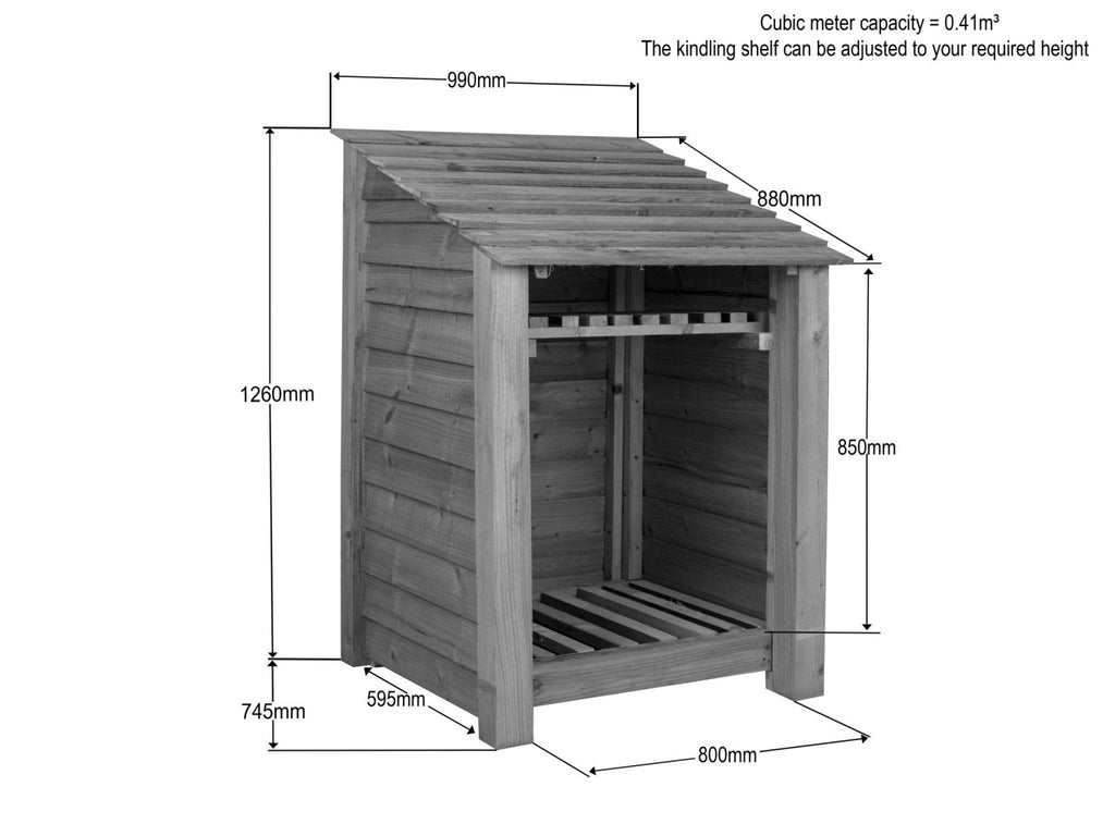 Wooden Premium Tongue/Groove Log Store with Shelf (W-99cm, H-126cm or H-180cm, D-88cm) - SGP Garden Ltd