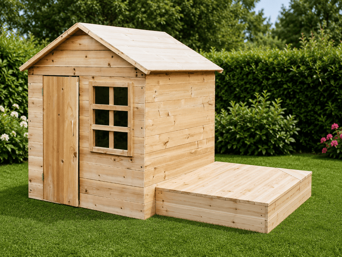 Wooden sandpit with lid - Outdoor stage & playhouse patio - SGP Garden Ltd