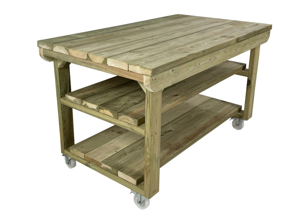 Wooden Super Heavy Duty Indoor/Outdoor Workbench 3ft-Depth Double Shelf and Wheels - SGP Garden Ltd