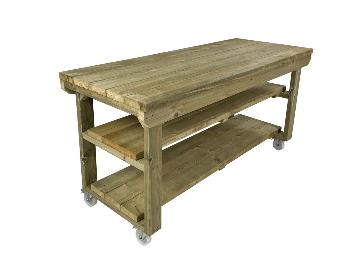 Wooden Super Heavy Duty Indoor/Outdoor Workbench Double Shelf and Wheels - SGP Garden Ltd