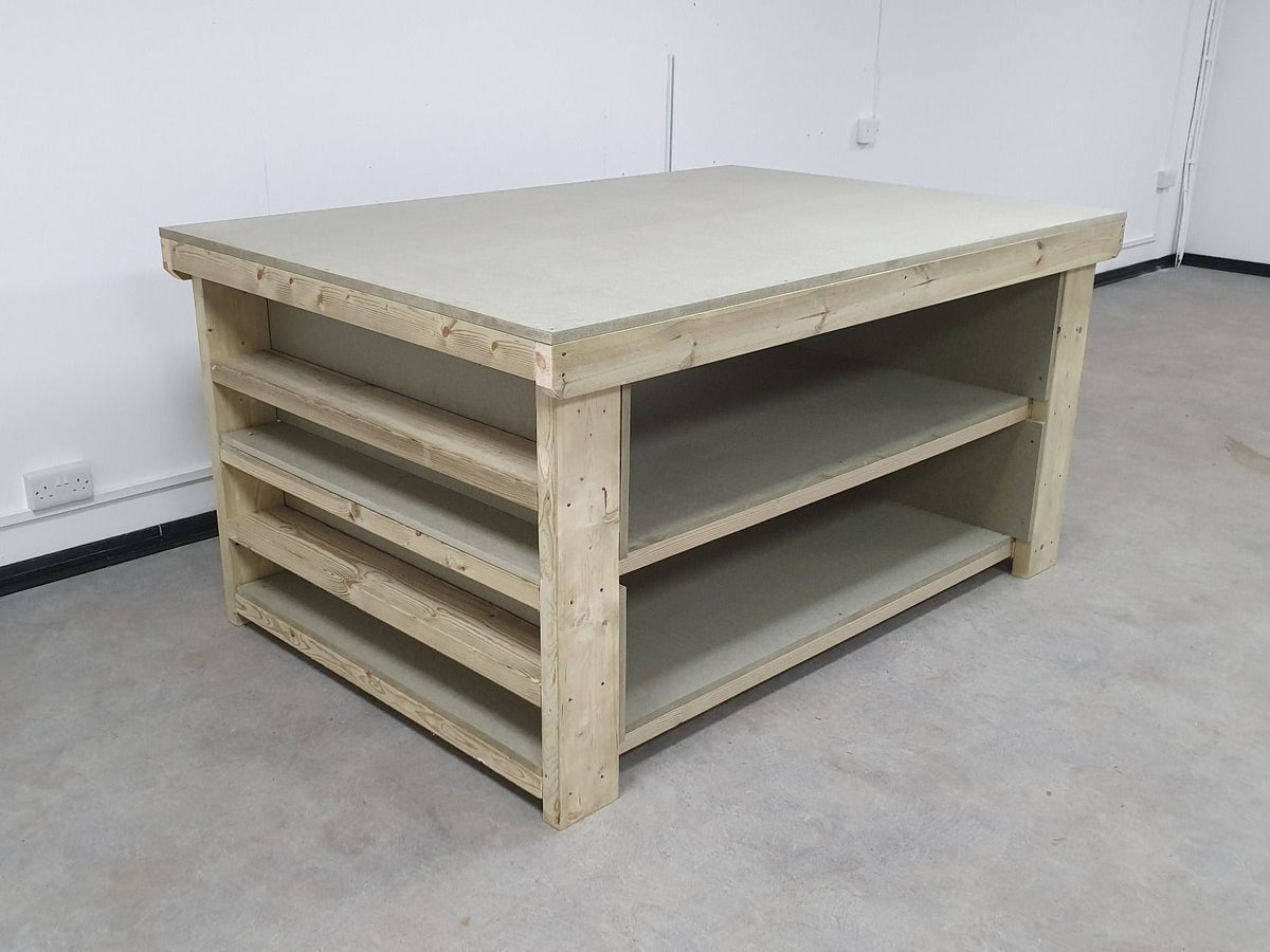 Wooden UniMDF Moisture Resistant Workbench with Extra Shelving Depth-4ft - SGP Garden Ltd