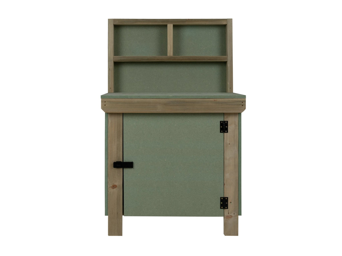Wooden UniMDF Moisture Resistant Workbench With Lockable Cupboard (V.9) With Back panel - SGP Garden Ltd