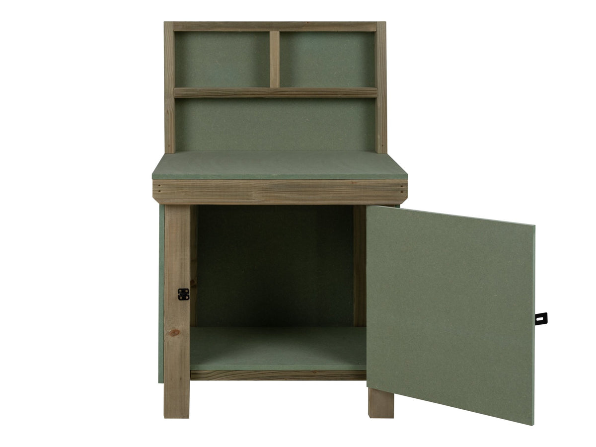 Wooden UniMDF Moisture Resistant Workbench With Lockable Cupboard (V.9) With Back panel - SGP Garden Ltd