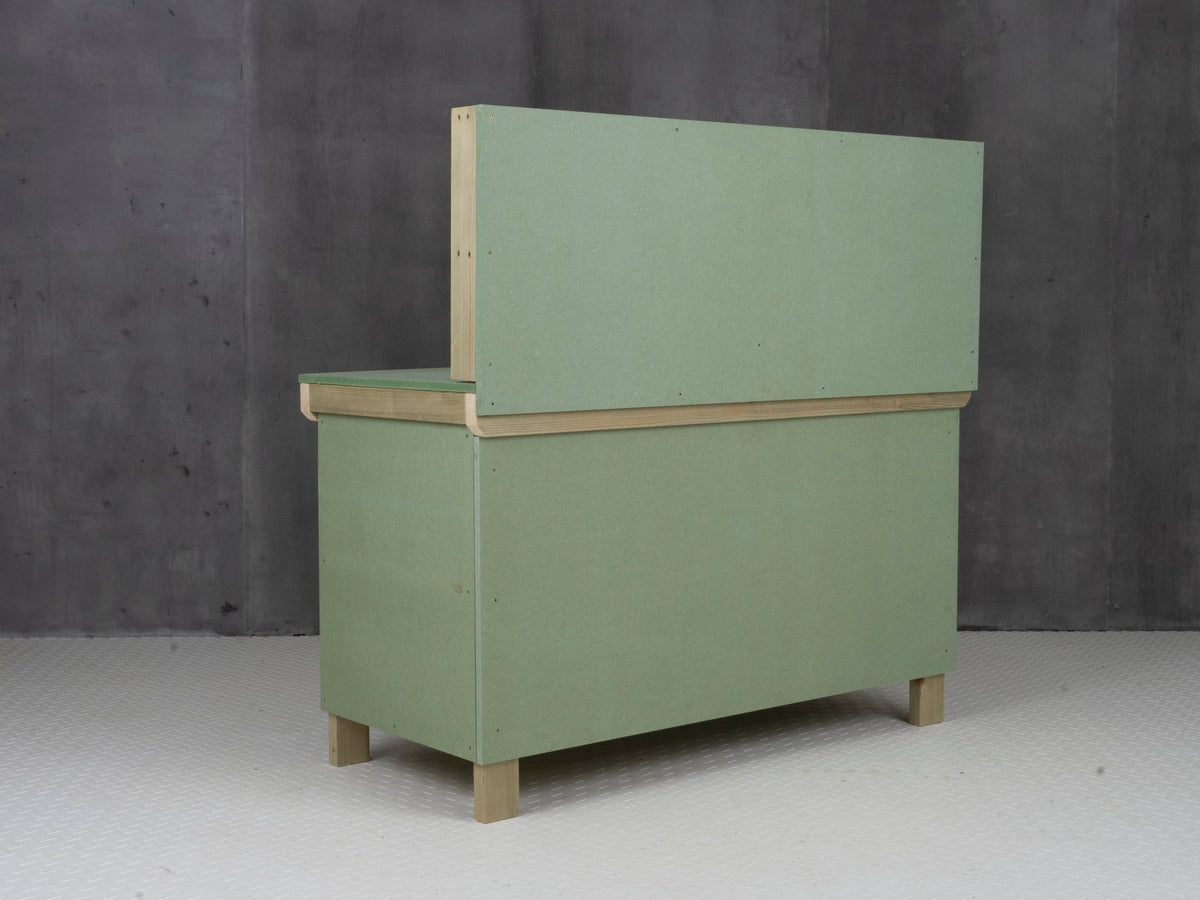 Wooden UniMDF Moisture Resistant Workbench With Lockable Cupboard (V.9) With Back panel, Double shelf - SGP Garden Ltd