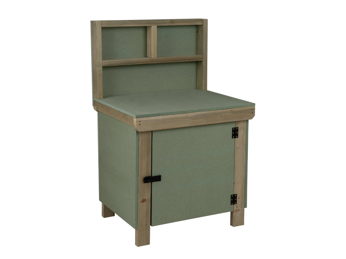 Wooden UniMDF Moisture Resistant Workbench With Lockable Cupboard (V.9) With Back panel, Double shelf - SGP Garden Ltd
