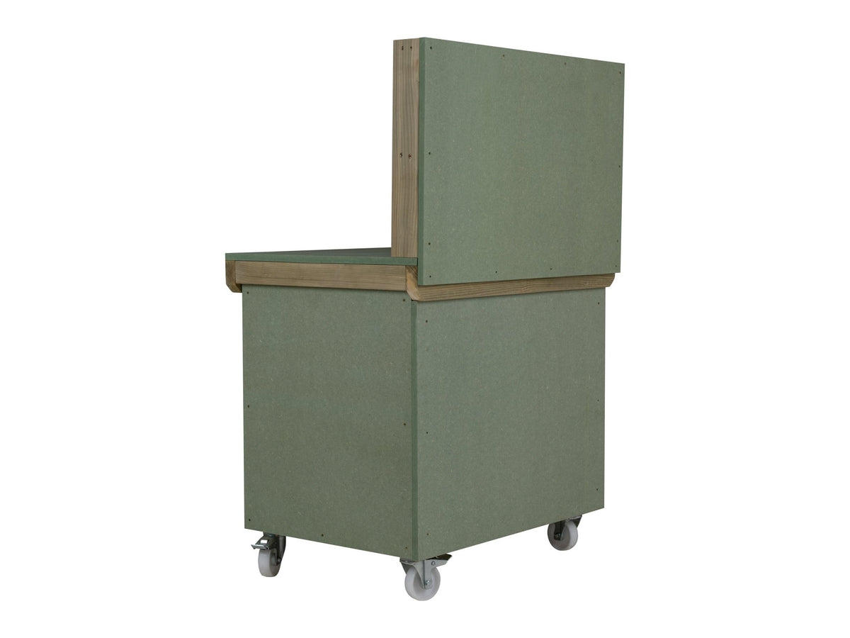 Wooden UniMDF Moisture Resistant Workbench With Lockable Cupboard (V.9) With Back panel, Wheels - SGP Garden Ltd