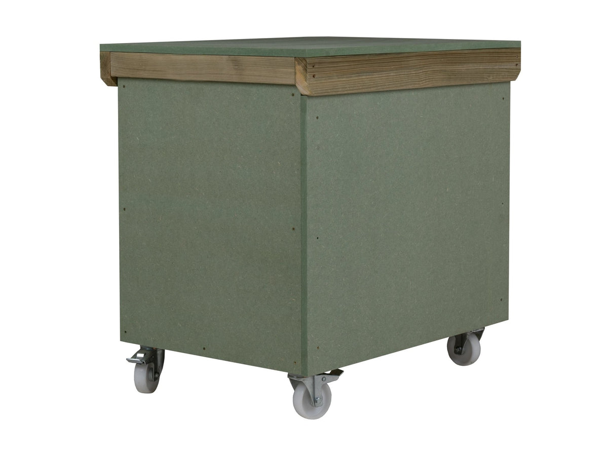 Wooden UniMDF Moisture Resistant Workbench With Lockable Cupboard (V.9) With Wheels - SGP Garden Ltd