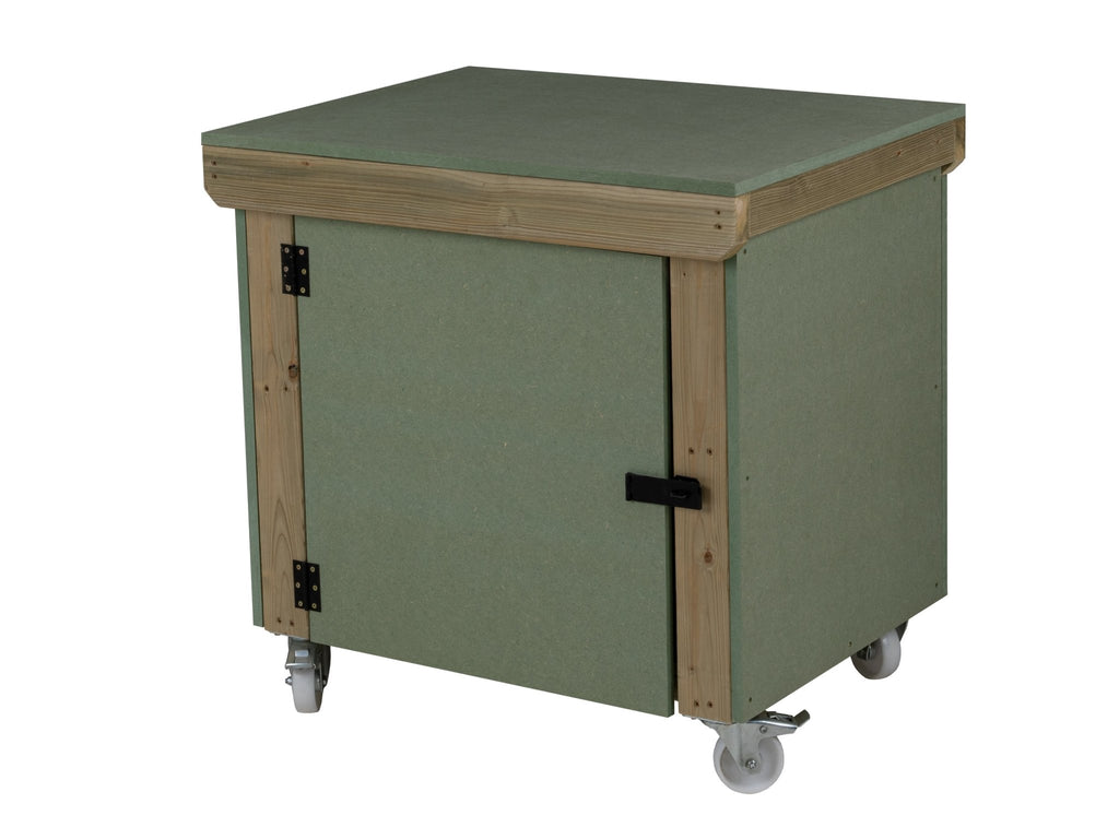 Wooden UniMDF Moisture Resistant Workbench With Lockable Cupboard (V.9) With Wheels - SGP Garden Ltd