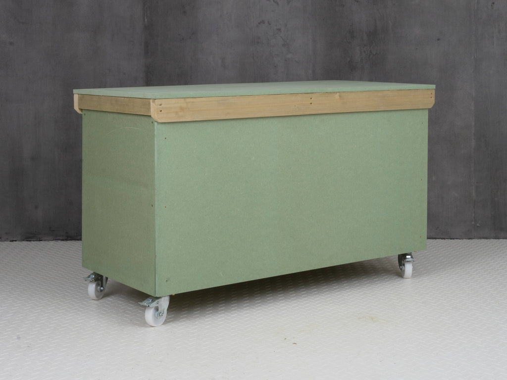 Wooden UniMDF Moisture Resistant Workbench With Lockable Cupboard (V.9) With Wheels - SGP Garden Ltd