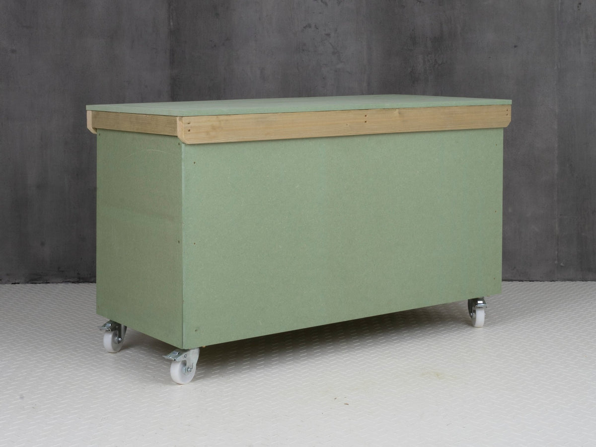 Wooden UniMDF Moisture Resistant Workbench With Lockable Cupboard (V.9) With Wheels - SGP Garden Ltd