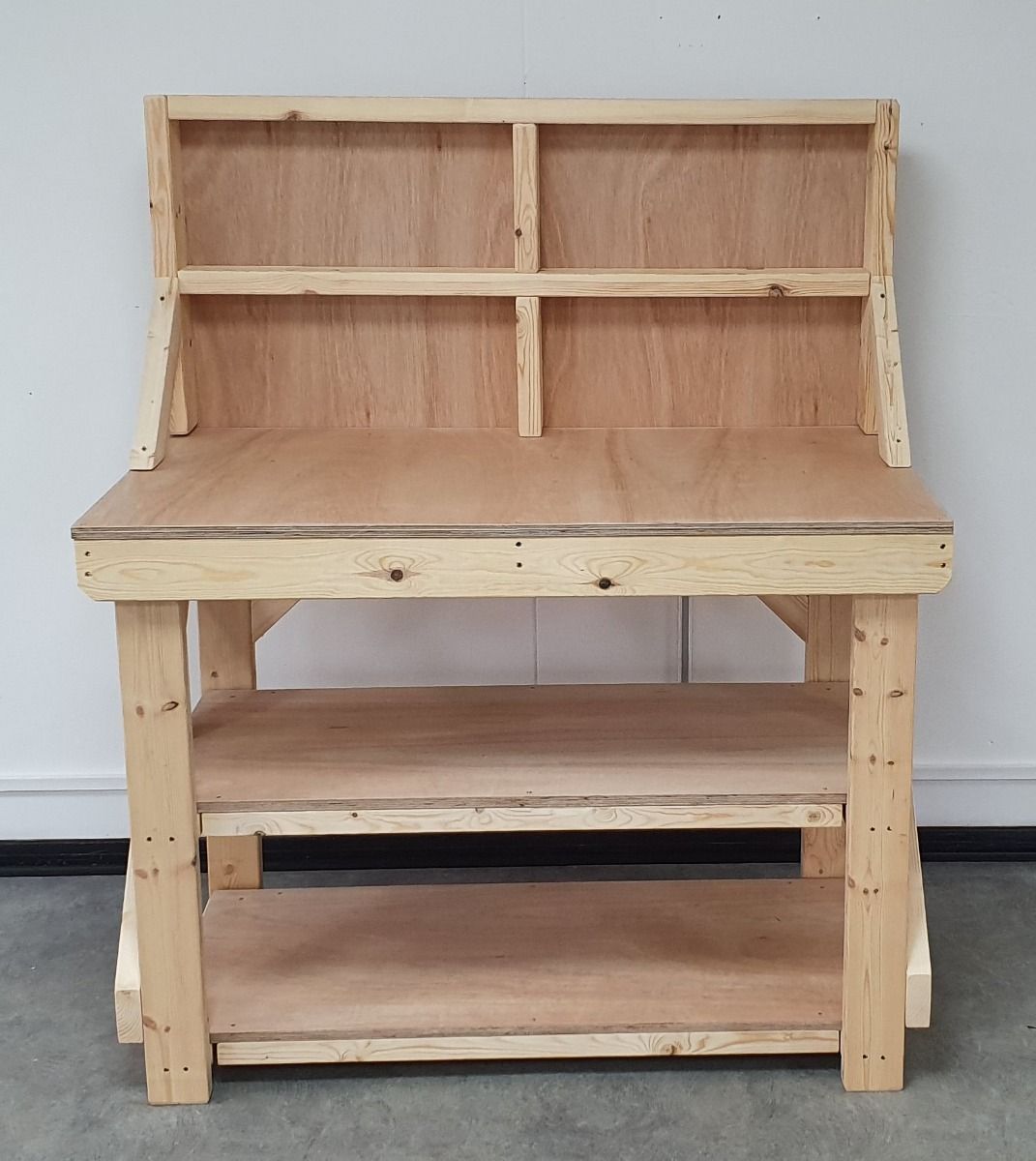 Wooden Workbench 18mm Eucalyptus Hardwood Top With Back Panel And Double Shelf - SGP Garden Ltd