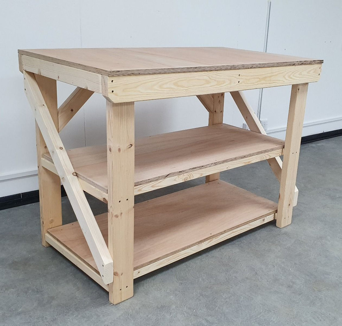 Wooden Workbench 18mm Eucalyptus Hardwood Top With Double Shelf - SGP Garden Ltd