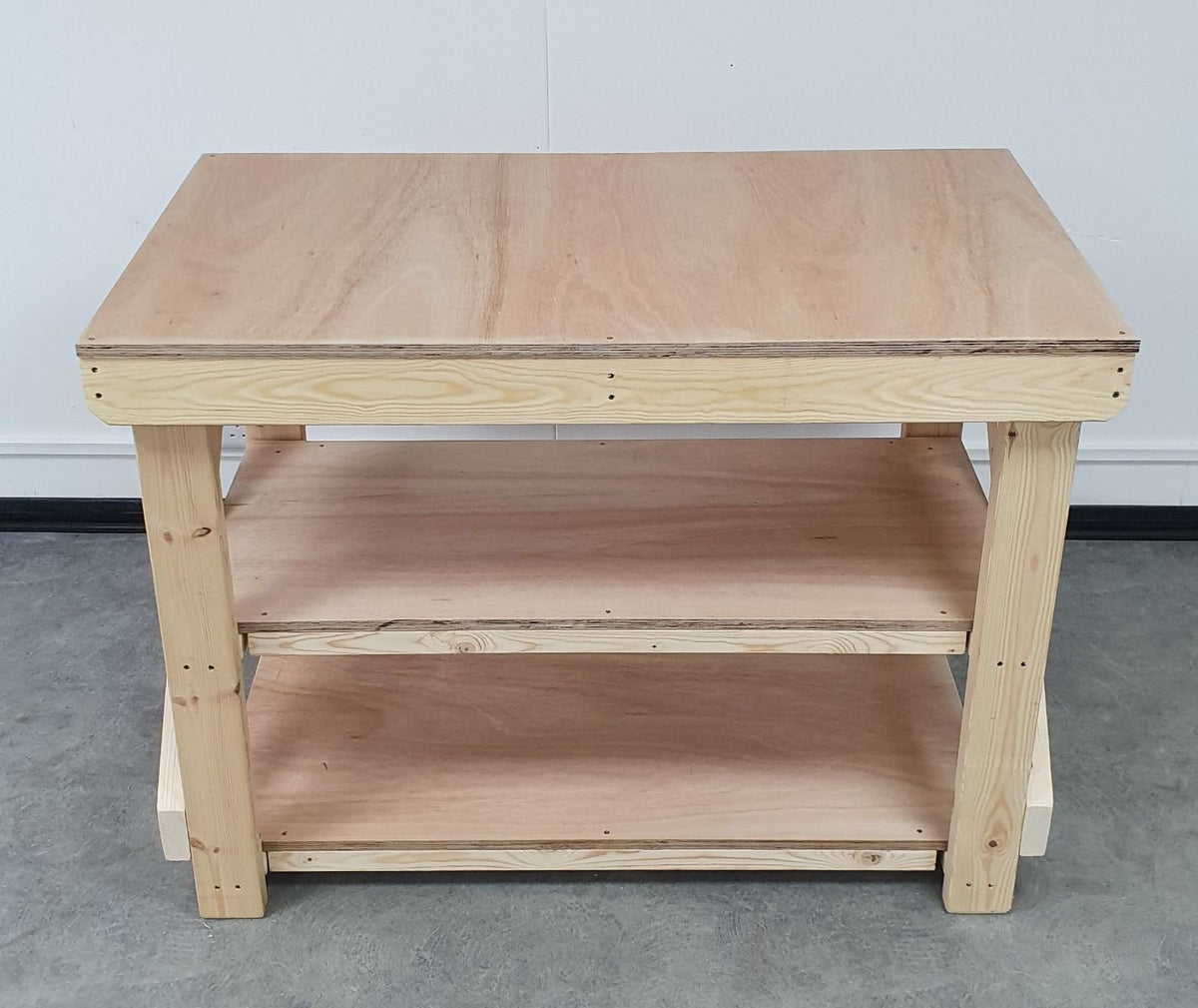 Wooden Workbench 18mm Eucalyptus Hardwood Top With Double Shelf - SGP Garden Ltd
