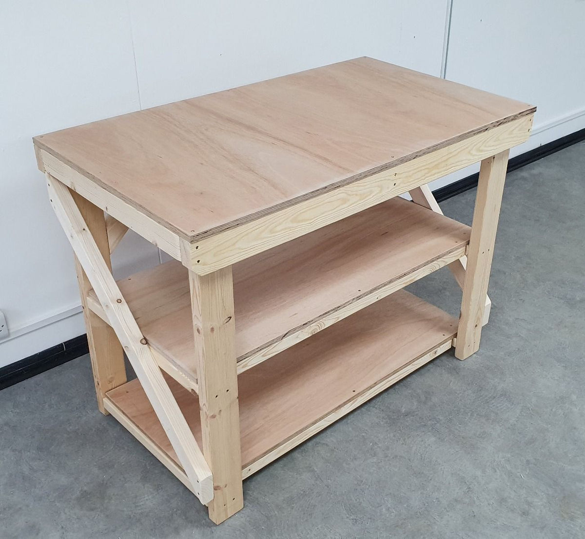Wooden Workbench 18mm Eucalyptus Hardwood Top With Double Shelf - SGP Garden Ltd