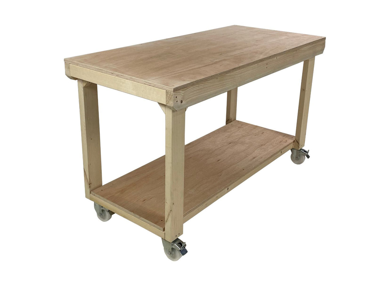 Wooden Workbench 18mm Eucalyptus Hardwood Top With Wheels - SGP Garden Ltd