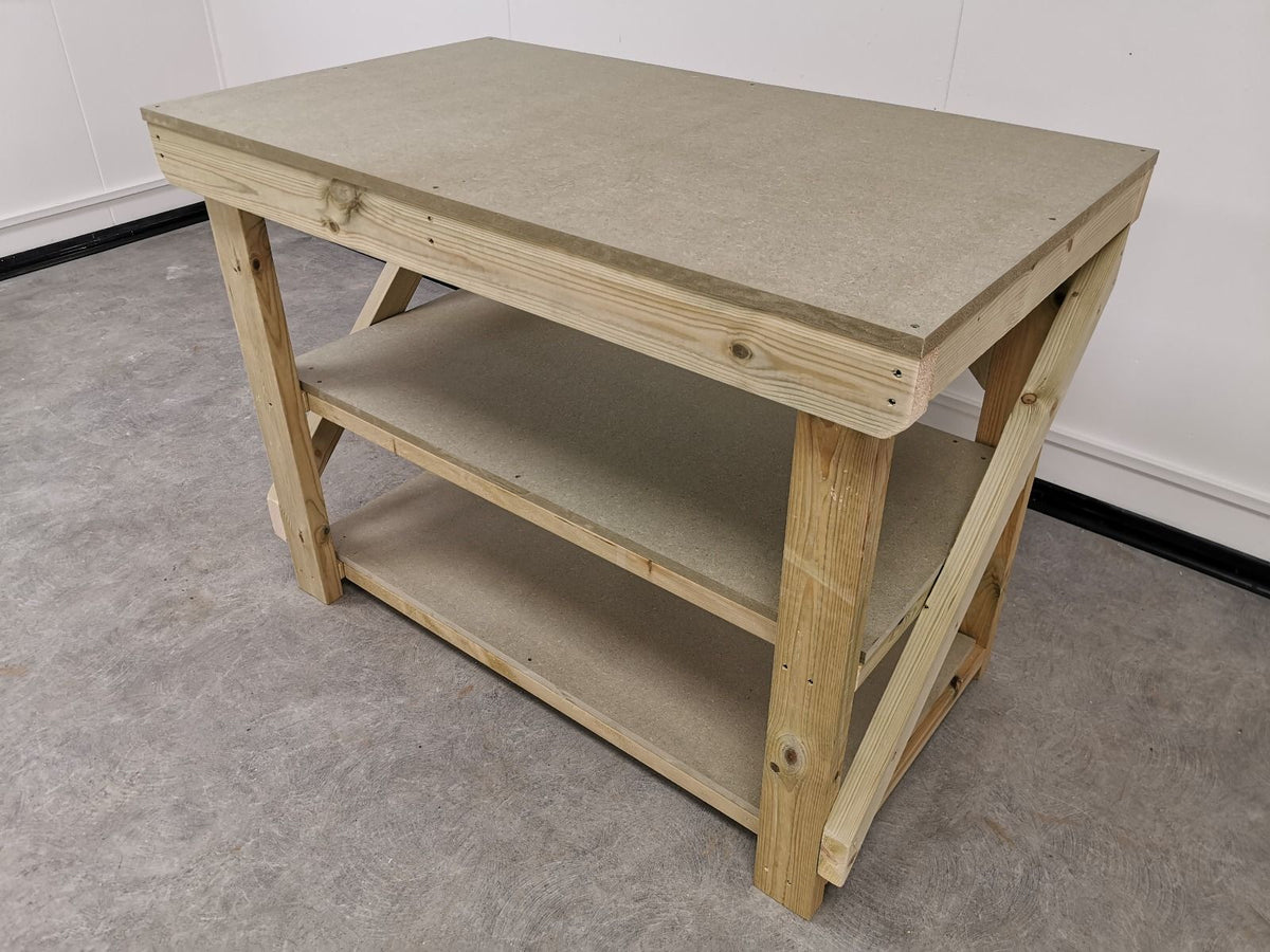 Wooden Workbench 18Mm UniMdf Moisture Resistant Top With Double Shelf - SGP Garden Ltd