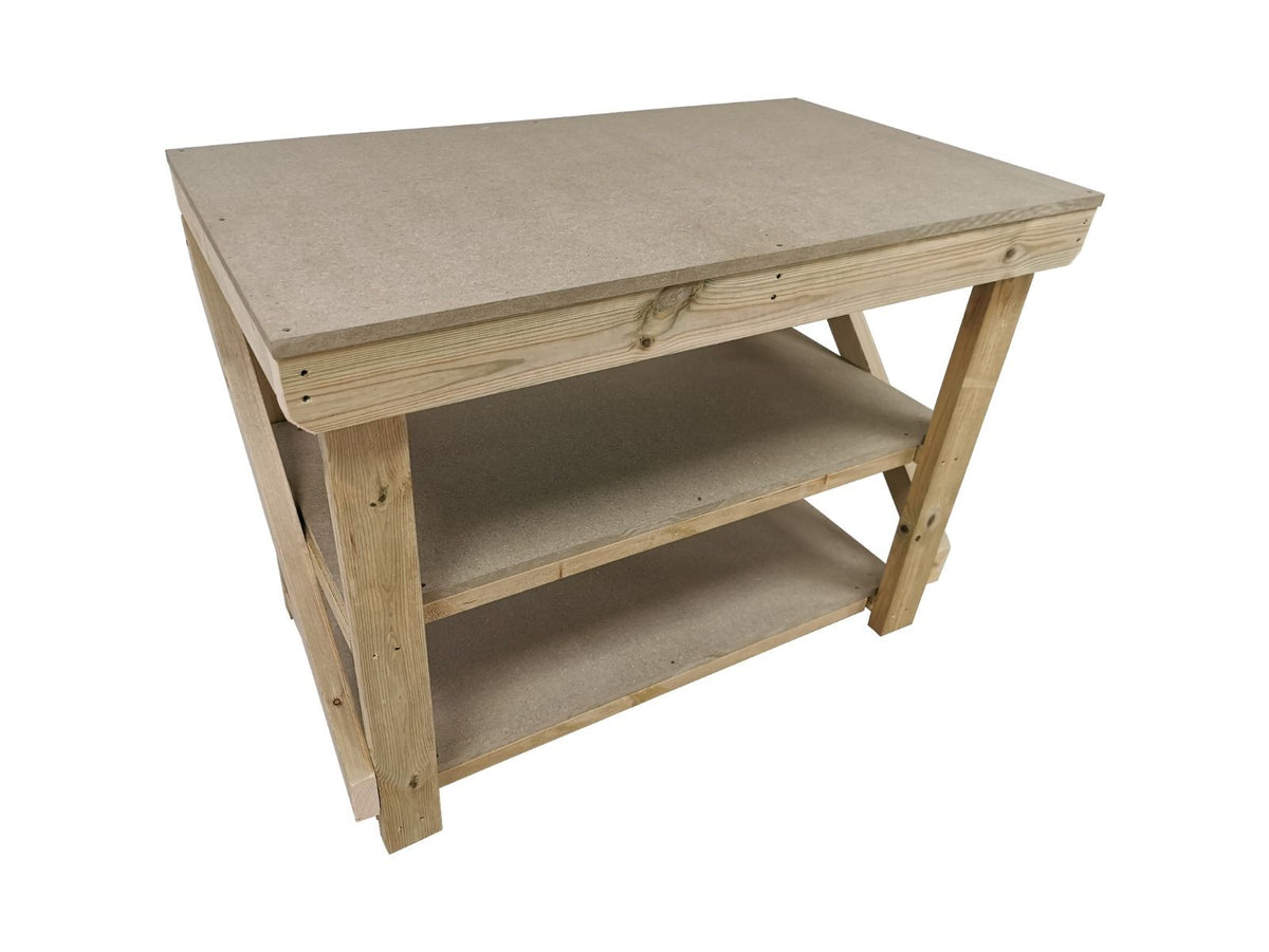 Wooden Workbench 18Mm UniMdf Moisture Resistant Top With Double Shelf - SGP Garden Ltd