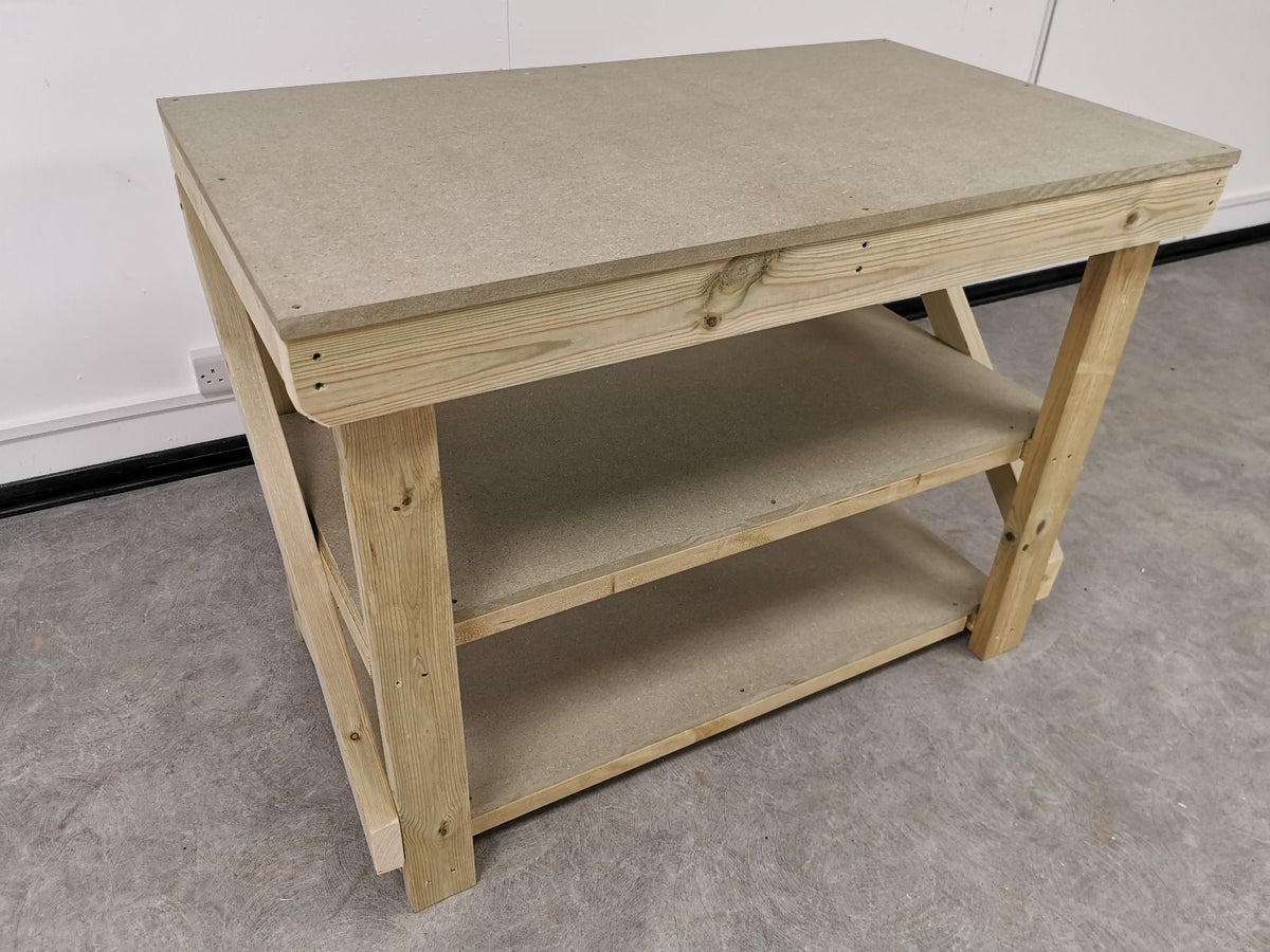 Wooden Workbench 18Mm UniMdf Moisture Resistant Top With Double Shelf - SGP Garden Ltd