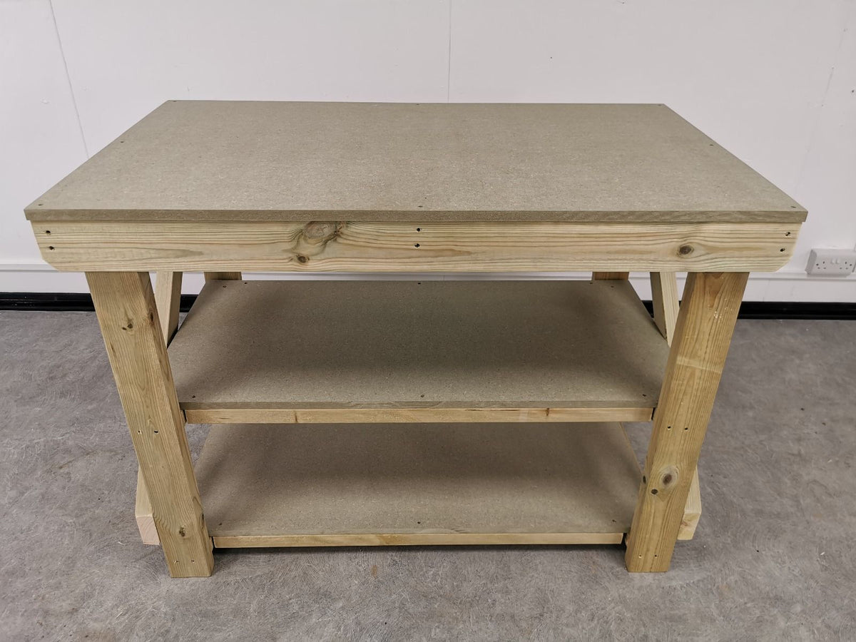 Wooden Workbench 18Mm UniMdf Moisture Resistant Top With Double Shelf - SGP Garden Ltd