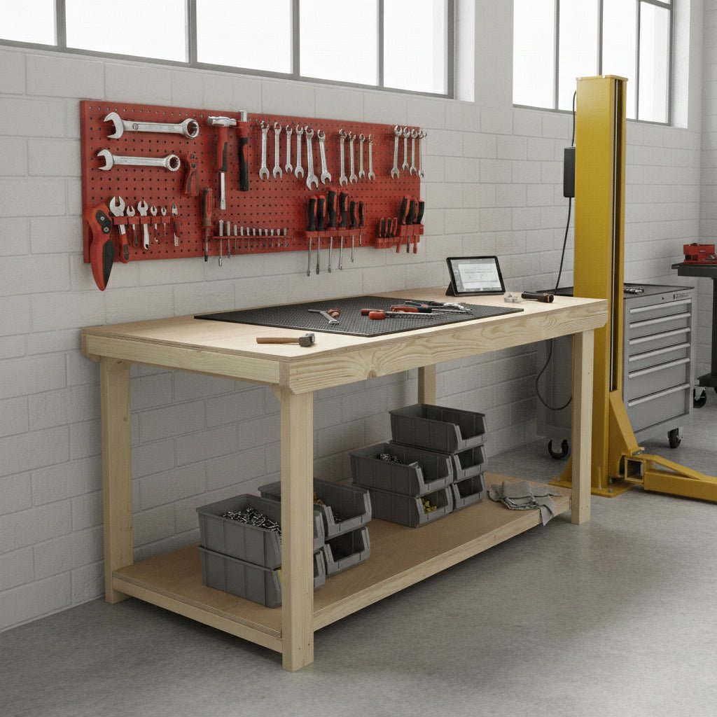 Wooden Workbench Eucalyptus Hardwood Top Depth-3ft - SGP Garden Ltd