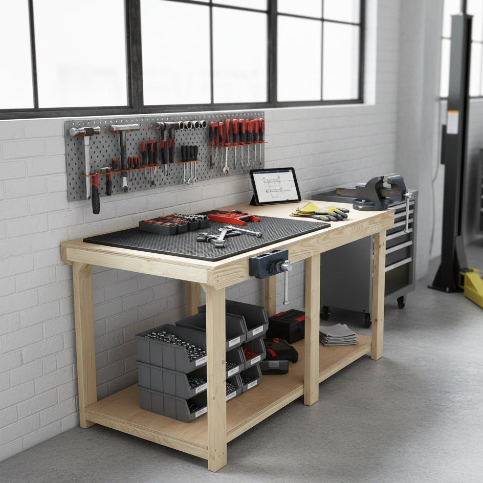 Wooden Workbench Eucalyptus Hardwood Top Depth-3ft - SGP Garden Ltd