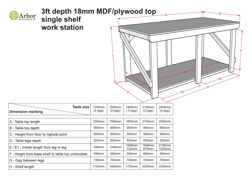 Wooden Workbench Eucalyptus Hardwood Top Depth-3ft - SGP Garden Ltd