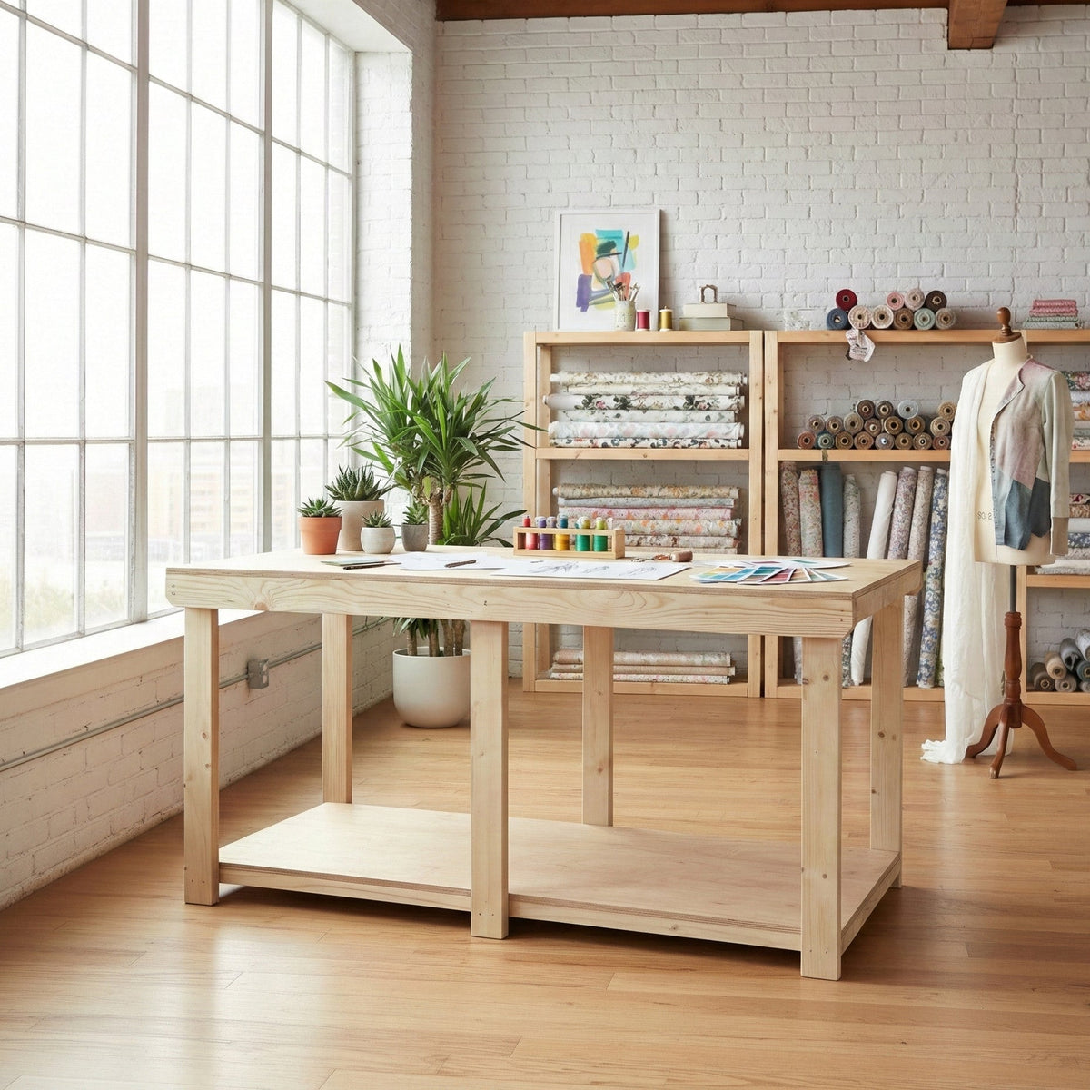 Wooden Workbench Eucalyptus Hardwood Top Depth-3ft - SGP Garden Ltd