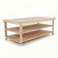 Wooden Workbench Eucalyptus Hardwood Top Depth-4ft Double Shelf and Wheels - SGP Garden Ltd