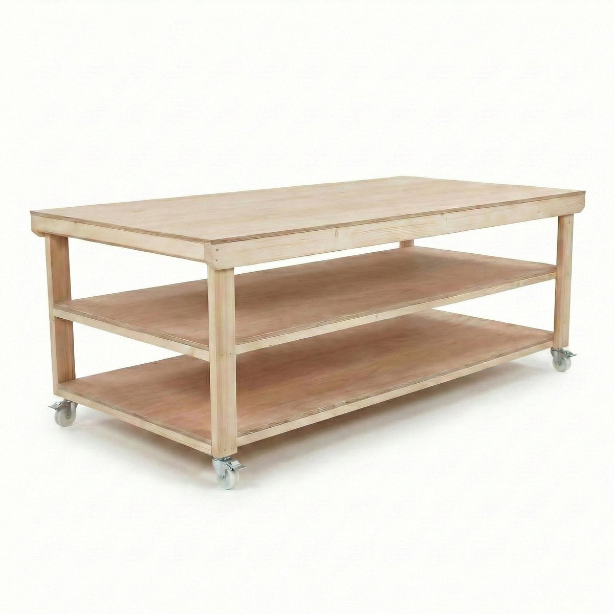 Wooden Workbench Eucalyptus Hardwood Top Depth-4ft Double Shelf and Wheels - SGP Garden Ltd