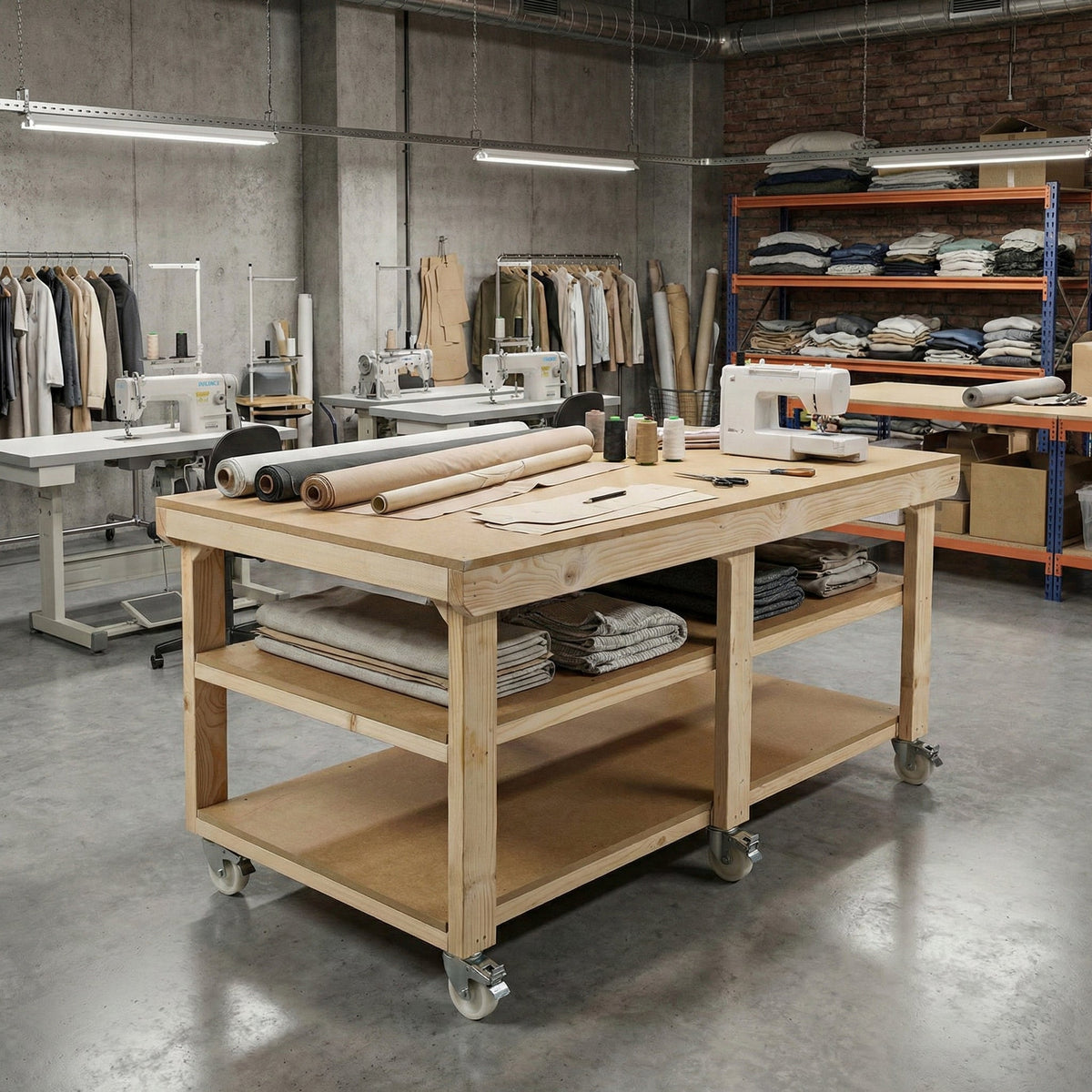 Wooden Workbench MDF Top Depth-3ft With Wheels and Double Shelf - SGP Garden Ltd