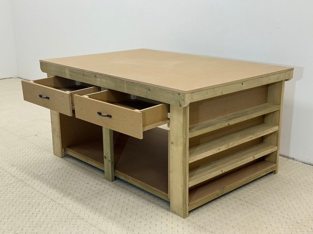 Wooden Workbench MDF Top with Extra shelving and Drawers Depth-3ft - SGP Garden Ltd