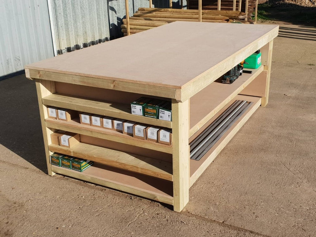 Wooden Workbench MDF Top with Extra shelving Depth-3ft With Double Shelf - SGP Garden Ltd