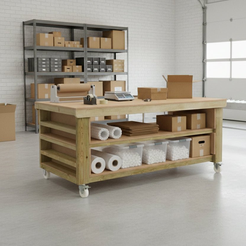 Wooden Workbench MDF Top with Extra shelving Depth-3ft With Double Shelf - SGP Garden Ltd