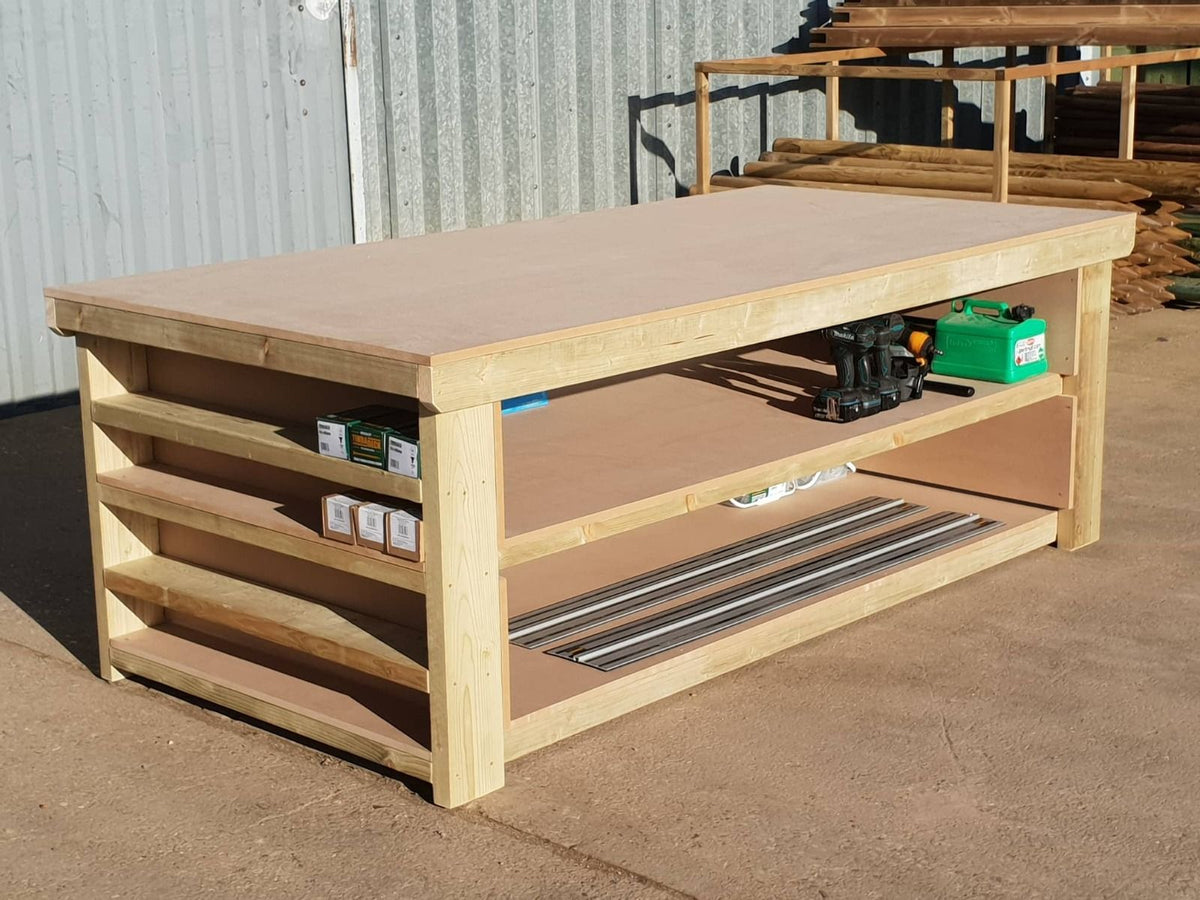 Wooden Workbench MDF Top with Extra shelving Depth-3ft With Double Shelf - SGP Garden Ltd