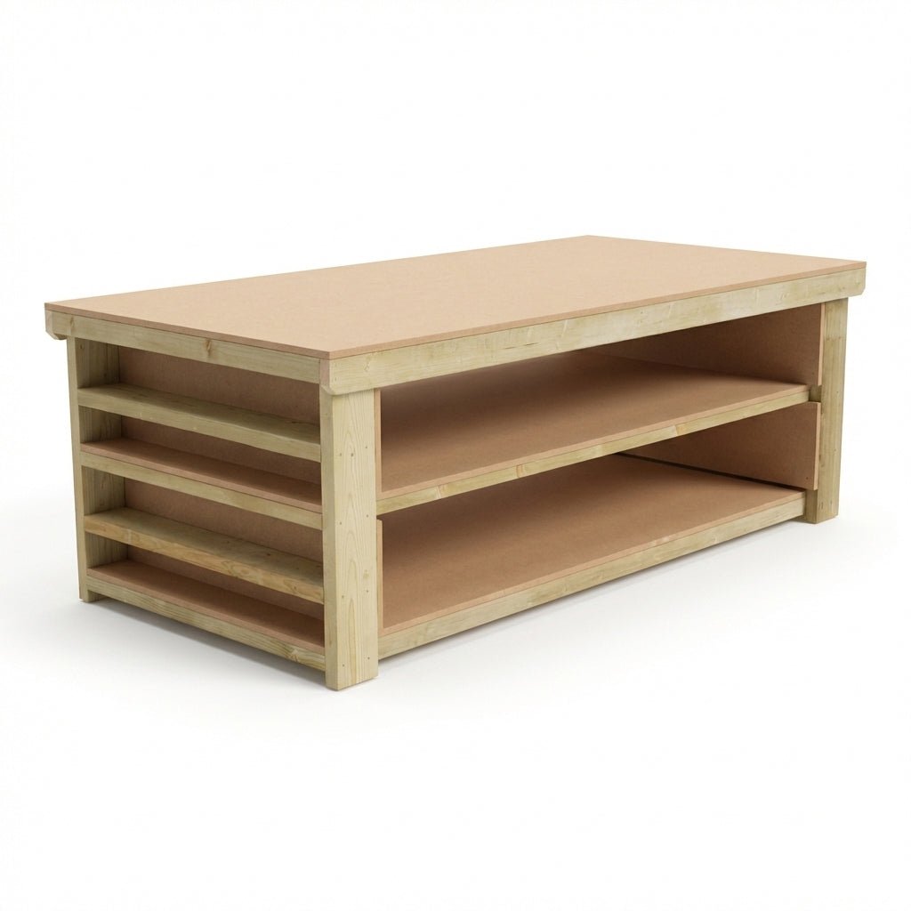 Wooden Workbench MDF Top with Extra shelving Depth-3ft With Double Shelf - SGP Garden Ltd