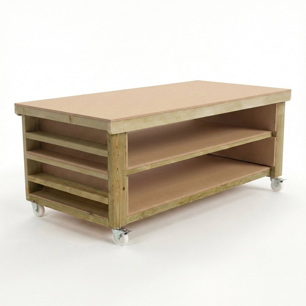 Wooden Workbench MDF Top with Extra shelving Depth-3ft With Double Shelf - SGP Garden Ltd